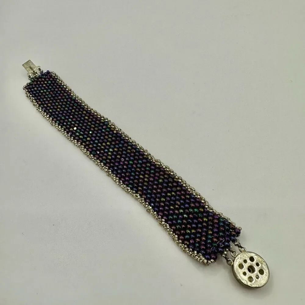 Purple beaded wide bracelet - Picture 6 of 7